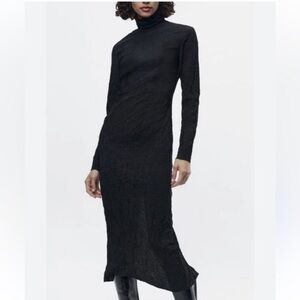 NWOT Limited edition Zara Black wrinkle textured Turtleneck Dress